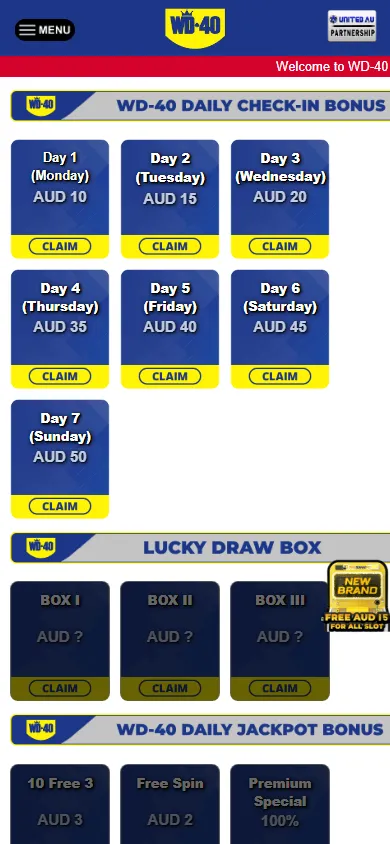Wd-40 Casino promotions screen on a mobile device
