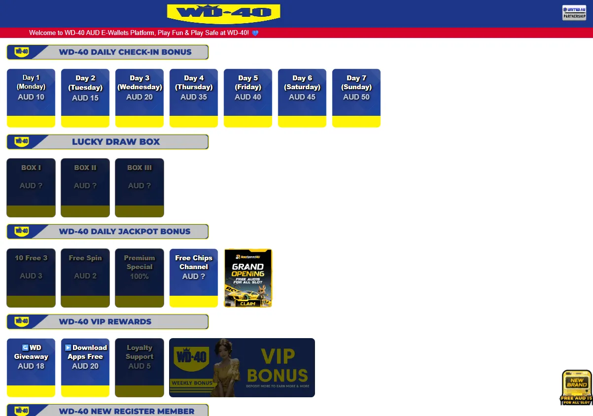 Wd-40 Casino promotions screen on desktop