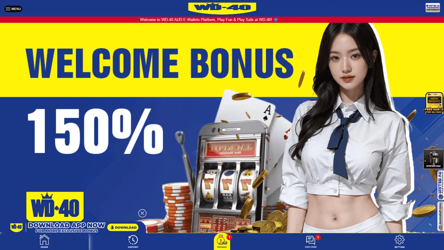 Wd-40 Casino home screen on desktop